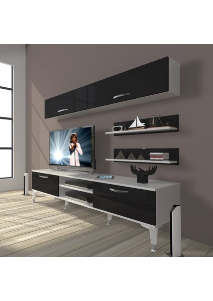 Eko 5 Slm DVD Silver Tv Ünitesi Tv Sehpası Beyaz Siyah
