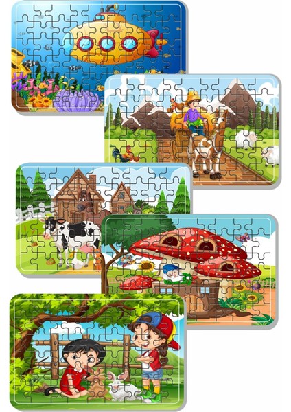Deniz Altı, At Arabası, Çiftlik Hayvanları, Sevimli Kahramanlar, Çocuklar 54 Parça Ahşap Puzzle