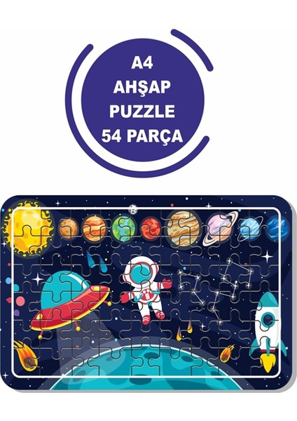Uzay Astranot ve Gezegenler A4 54 Parça Puzzle, Oyuncak, Yapboz