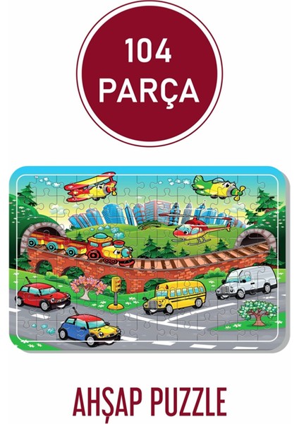 104 Parça Ahşap Puzzle Kara ve Hava Araçları