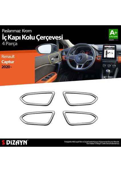 Renault Captur 2 Krom İç Kapı Kolu Çerçevesi 4 Prç. 2020 Üzeri fiyatları