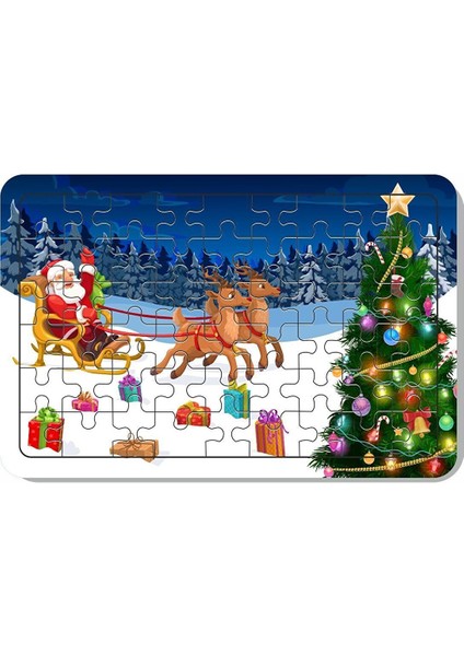 54 Parça Ahşap Puzzle Yılbaşı Noel Baba ve Geyik