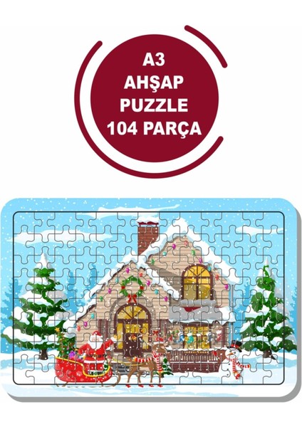 Noel Baba ve Geyik A3 104 Parça Puzzle, Oyuncak, Yapboz