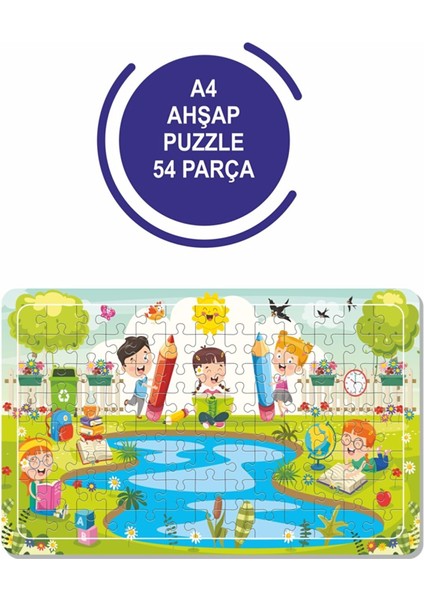 Çocuklar Tatilde A4 54 Parça Puzzle, Oyuncak, Yapboz