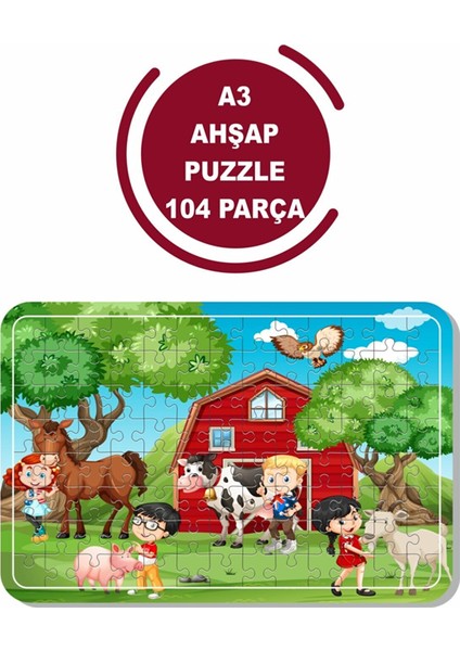 Sevimli Çiftlik Hayvanları A3 104 Parça Ahşap Puzzle
