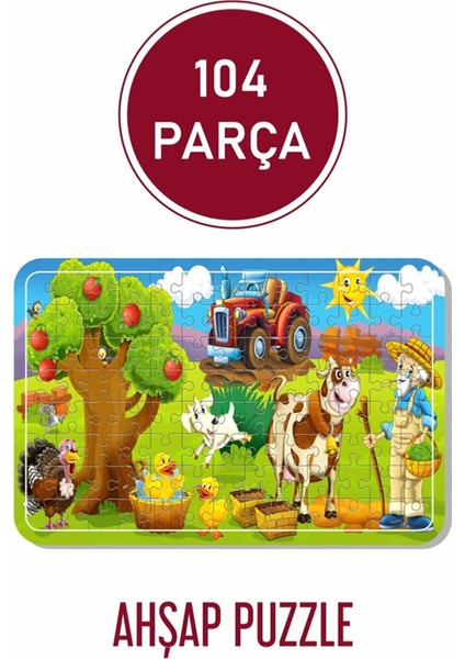 Çiftçi ve Sevimli Çiftlik Hayvanları 104 Parça Ahşap Puzzle