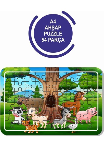 4'lü Set 54 Parça Ahşap Puzzle