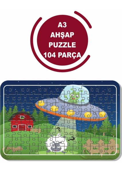 Uzaylı ve Uzay Gemisi A3 104 Parça Puzzle, Oyuncak, Yapboz