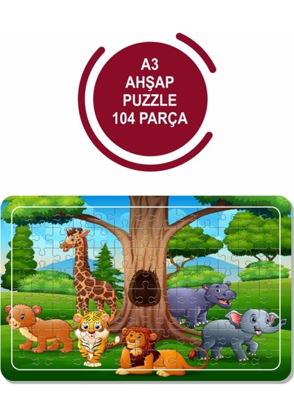 Sevimli Hayvanlar A3 104 Parça Puzzle, Oyuncak, Yapboz