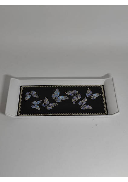 Modern Ethnic Küçük Kelebek Desenli Pleksi Küçük Boy Servis Sunum Tepsisi 29*13 cm Çay Kahve Tepsisi
