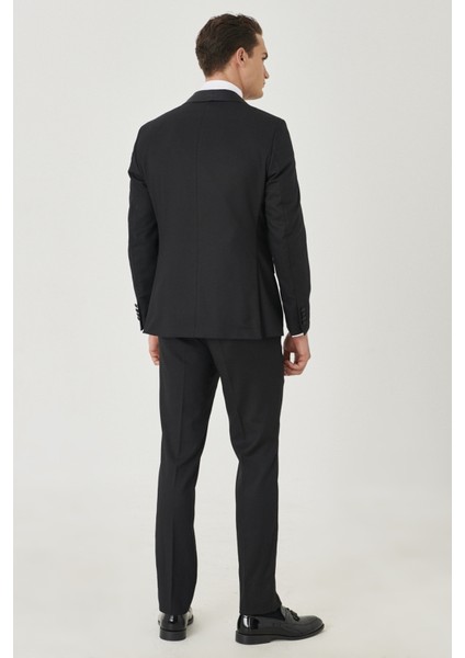 ALTINYILDIZ CLASSICS Erkek Siyah Slim Fit Dar Kesim Mono Yaka Balıksırtı Desenli Smokin Damatlık indirimleri