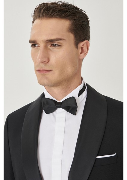 ALTINYILDIZ CLASSICS Erkek Siyah Slim Fit Dar Kesim Mono Yaka Balıksırtı Desenli Smokin Damatlık modelleri