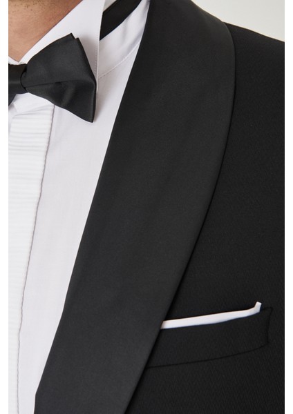 ALTINYILDIZ CLASSICS Erkek Siyah Slim Fit Dar Kesim Mono Yaka Balıksırtı Desenli Smokin Damatlık fırsatları