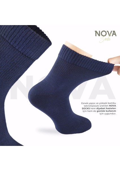 Nova Socks Erkek 4'lü Bambu Lastiksiz Sıkmayan Extra Rahat Şeker Çorabı / Çorap