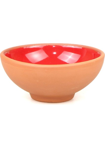 6 Parça 8 cm Kırmızı Sırlı Çömlek Toprak Kase