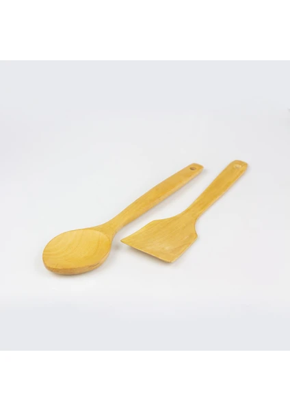 Çanak Sepeti Ahşap Spatula ve Ahşap Servis Kaşığı 2'li Set