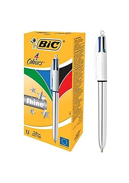 4 Colours Shine Gümüş Gövde Tükenmez Kalem 12'li