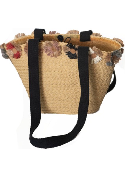Bohem Çok Renkli Papatya Detaylı El Yapımı Hasır Kadın Plaj Çanta fırsatları