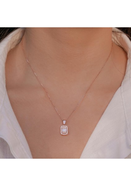 Baget Taşlı Rose Kaplama 925 Ayar Gümüş Kadın Kolye fiyatları