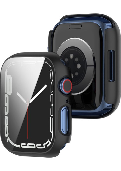 Apple Watch Uyumlu 7 45MM Ekran Korumalı Sert Slim Rubber Kılıf - Siyah