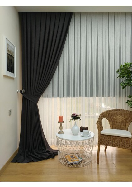 Füme Düz Renk Pileli Keten Fon Perde, Normal Pile, Tek Kanat 90 x 270 cm. fiyatları