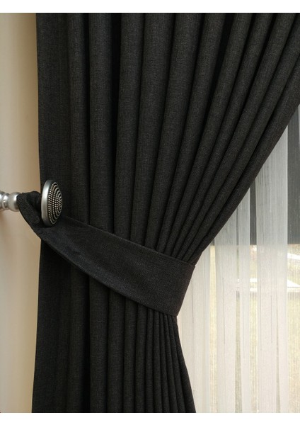 Füme Düz Renk Pileli Keten Fon Perde, Seyrek Pile, Tek Kanat 50 x 260 cm. fırsatları