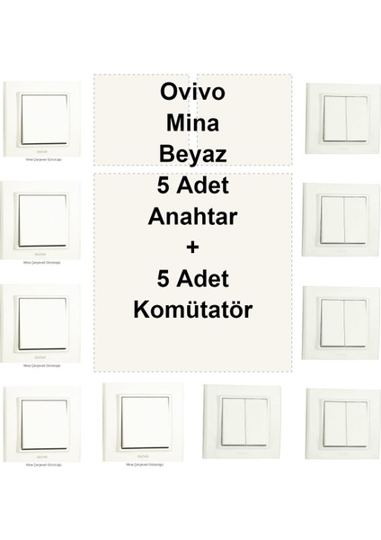 Ovivo Mina Beyaz 5 Adet Anahtar + 5 Adet Komütatör