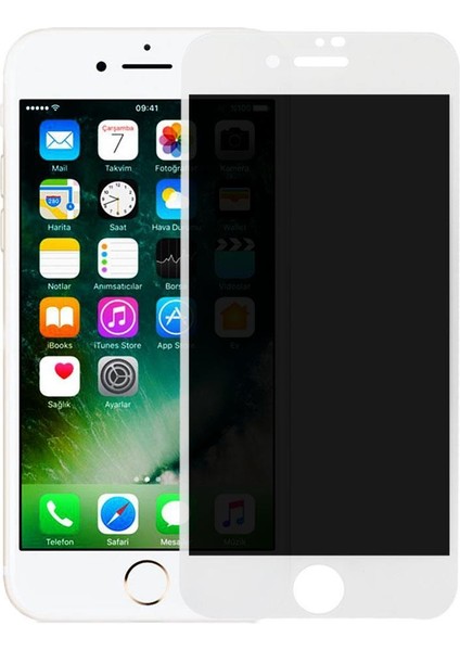 Apple iPhone 8 Ekran Koruyucu Gizli Hayalet Cam Tam Kaplama Beyaz