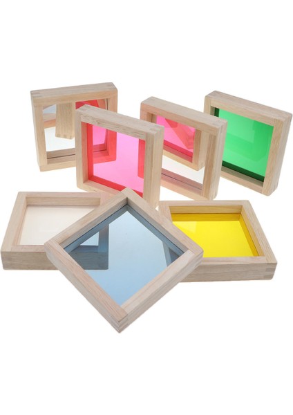 Ahşap Gökkuşağı Ayna Blokları Seti (7-Piece) Bebek Toddler Istifleme Blokları Oyuncak (Yurt Dışından)