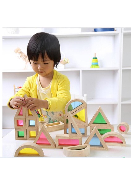 Ahşap Gökkuşağı Ayna Blokları Seti (7-Piece) Bebek Toddler Istifleme Blokları Oyuncak (Yurt Dışından)