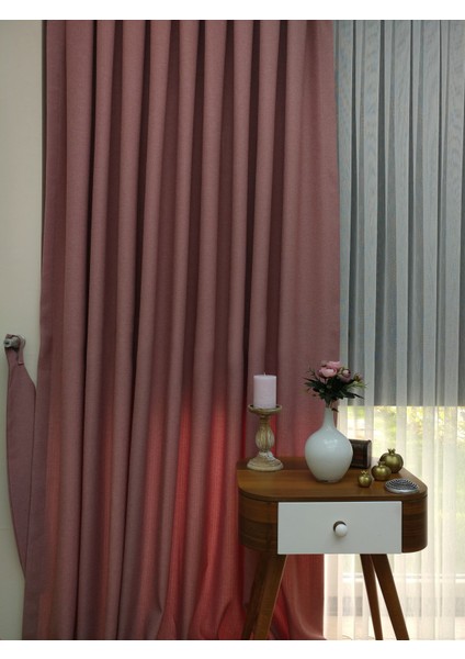 Gül Kurusu Düz Renk Pileli Keten Fon Perde, Sık Pile, Tek Kanat 90 x 250 cm. fiyatları