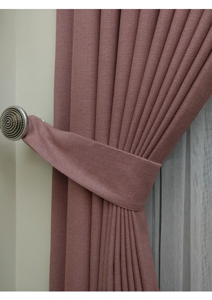 Gül Kurusu Düz Renk Pileli Keten Fon Perde, Seyrek Pile, Tek Kanat 90 x 270 cm. fırsatları