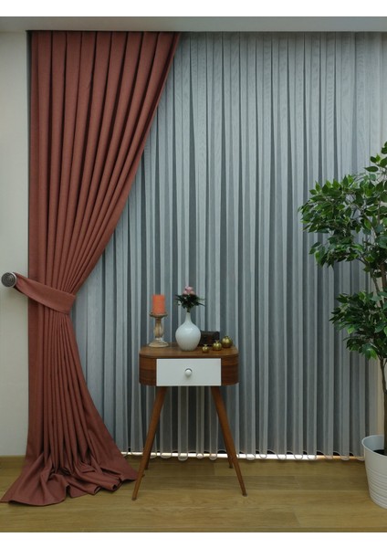 Kiremit Düz Renk Pileli Keten Fon Perde, Sık Pile, Tek Kanat 90 x 240 cm fiyatları