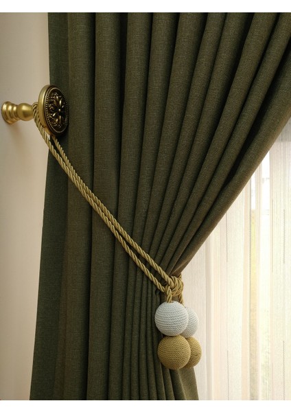 Haki Düz Renk Pilesiz Keten Fon Perde, Pilesiz Ekstraforlu, Tek Kanat 80 x 240 Cm. modelleri