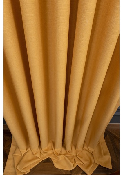 Hardal Düz Renk Pileli Keten Fon Perde, Normal Pile, Tek Kanat 340 x 260 Cm. modelleri