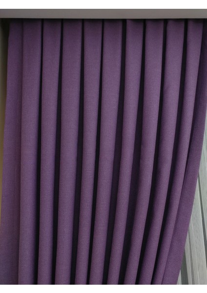 Koyu Lila Düz Renk Pileli Keten Fon Perde, Seyrek Pile, Tek Kanat 70 x 260 Cm.