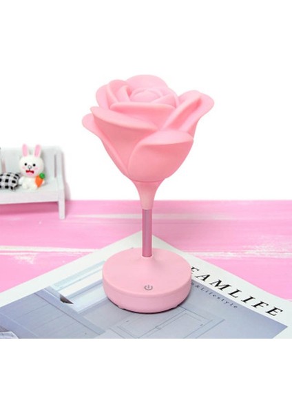 Gül Çiçek LED Işık USB Şarj Edilebilir Gece Lambası Pembe(Yurt Dışından)
