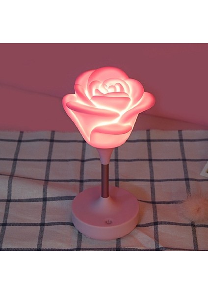 Gül Çiçek LED Işık USB Şarj Edilebilir Gece Lambası Pembe(Yurt Dışından)