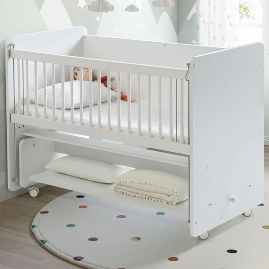 Baby When BW1090 - Pratik Sallanır Tekerlekli Anne Yanı Bebek Beşik 60 x 120 cm Beyaz