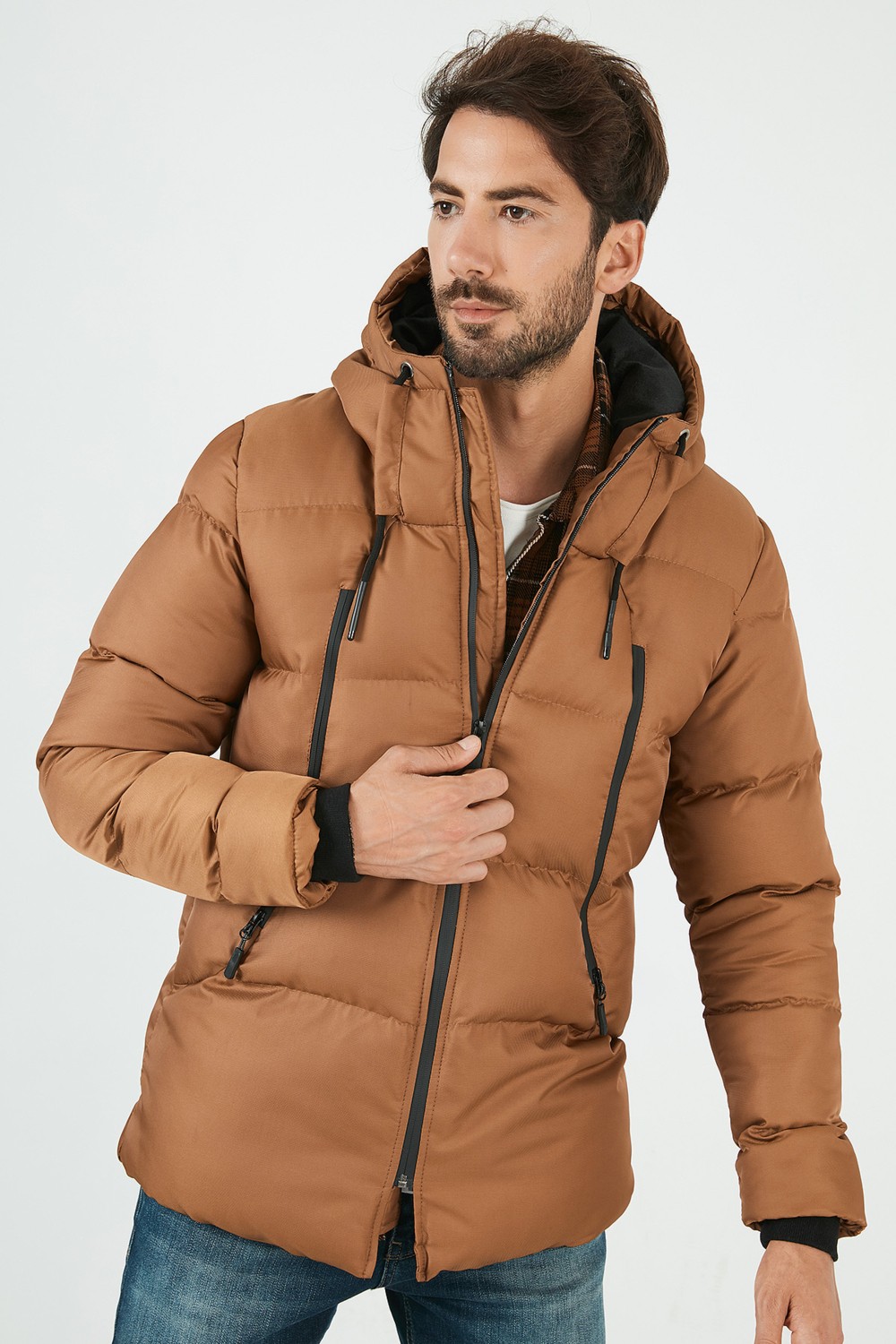Buratti Fermuar Kapama Slim Fit Kapüşonlu Dik Yaka Mont Erkek MONT 5717101 görsel 3