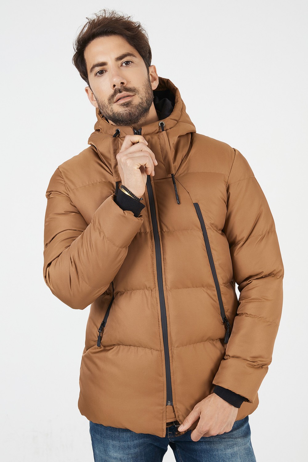Buratti Fermuar Kapama Slim Fit Kapüşonlu Dik Yaka Mont Erkek MONT 5717101 görsel 4