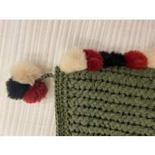 Craftatelier Renkli Ponpon Detaylı El Örgüsü Yeşil Clutch Çanta