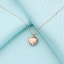İryum 14K Altın Işlemeli Rose Renk Kalp Kolye  W4N02310Z