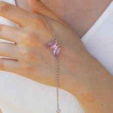 Tesbih Pasajı 925 Ayar Gümüş Pembe Kelebek Bileklik