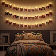 herkesetoptantic Şerit LED Işıklı Fotoğraf Mandalları 3 Metre 20’li (Şeffaf)