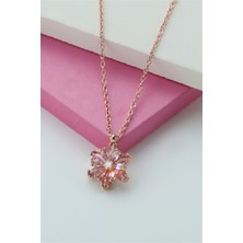 Lieza Jewelry Gümüş Pembe Taşlı Lotus Çiçeği Kolye