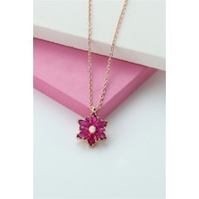 Lieza Jewelry Gümüş Pembe Taşlı Lotus Çiçeği Kolye