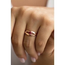 Lieza Jewelry Gümüş Kırmızı Kalp Taşlı Yüzük