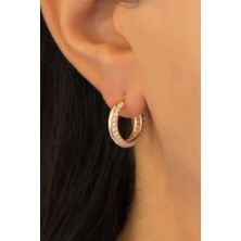 Lieza Jewelry Gümüş Taşlı Büyük Boy Halka Küpe