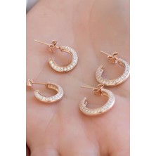 Lieza Jewelry Gümüş Taşlı Büyük Boy Halka Küpe